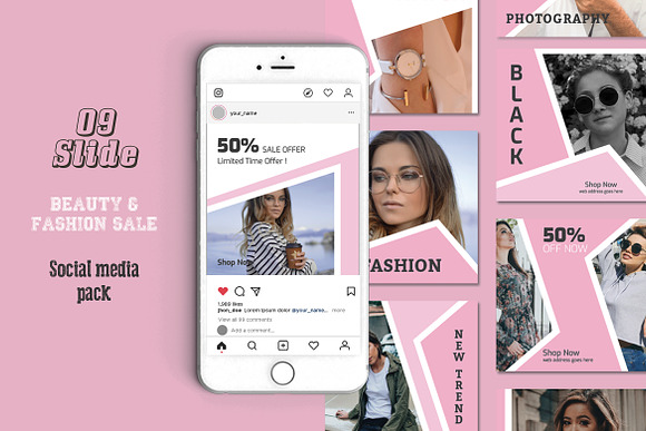 Beauty & Fashion Social Media Pack in Instagram Templates - product preview 1
