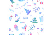 Seamless pattern with winter items.