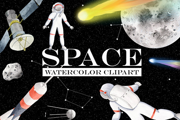 Space Watercolor clipart in Illustrations - product preview 5