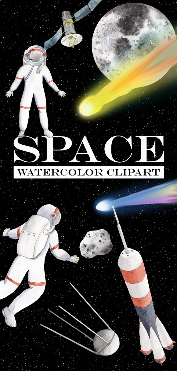 Space Watercolor clipart in Illustrations - product preview 6