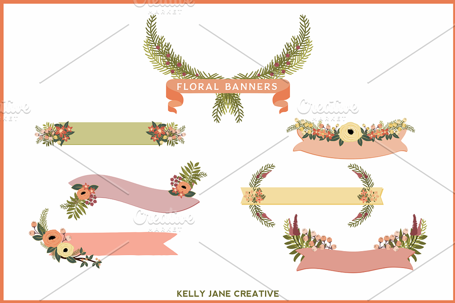 Peaches-n-Cream Floral Banners in Illustrations - product preview 8