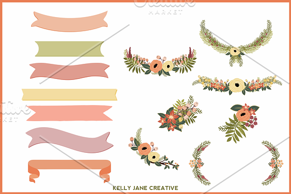 Peaches-n-Cream Floral Banners in Illustrations - product preview 1