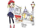 Vector fashion girl in Paris