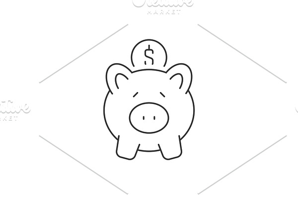 Put coin in piggy bank linear icon
