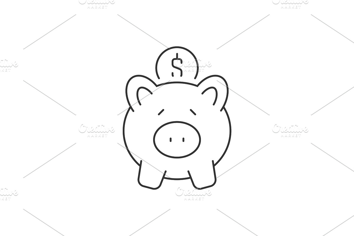 Put coin in piggy bank linear icon in Illustrations - product preview 8
