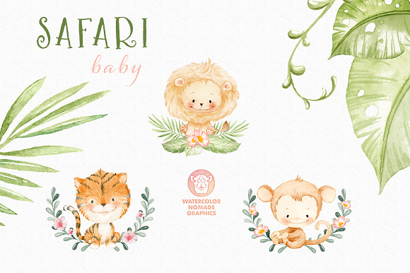 Safari Baby Animals Watercolor Set in Illustrations - product preview 1