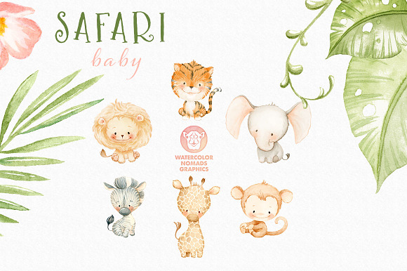 Safari Baby Animals Watercolor Set in Illustrations - product preview 2
