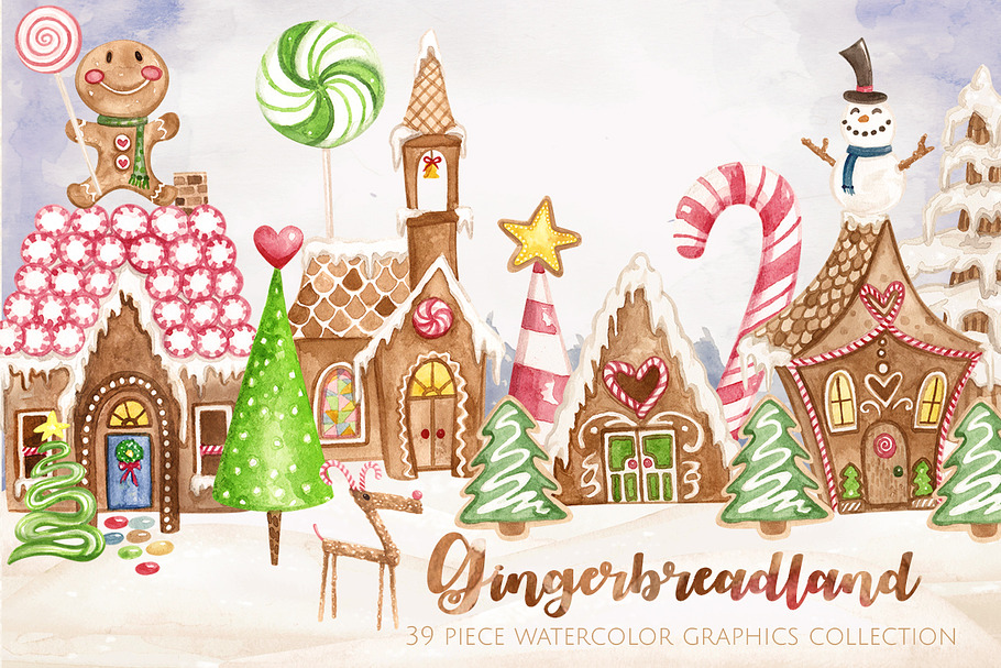 Gingerbreadland Watercolor Set in Illustrations - product preview 8