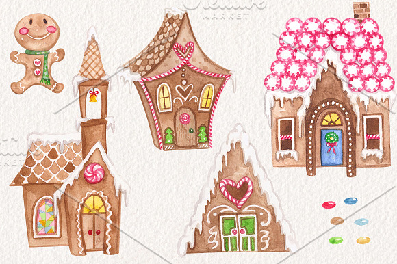 Gingerbreadland Watercolor Set in Illustrations - product preview 1