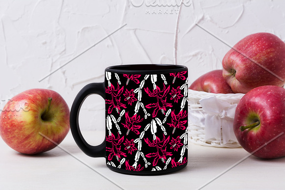 Black coffee mug mockup with apples in Mockup Templates - product preview 1
