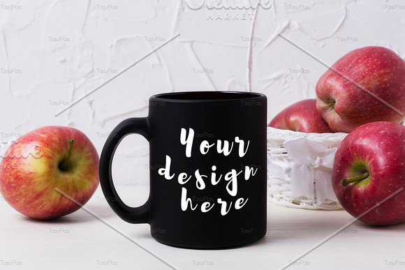 Black coffee mug mockup with apples in Mockup Templates - product preview 3