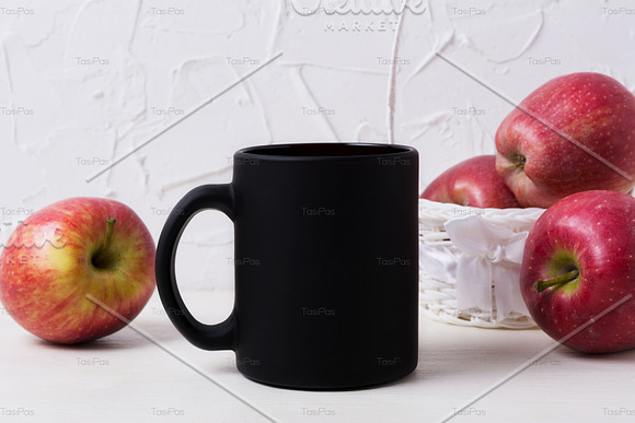 Black coffee mug mockup with apples in Mockup Templates - product preview 4