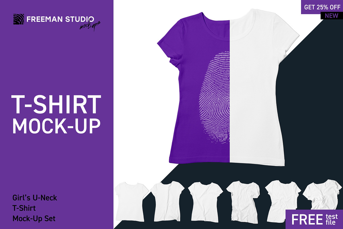 Girl's U-Neck T-Shirt Mock-Up in Mockup Templates - product preview 8