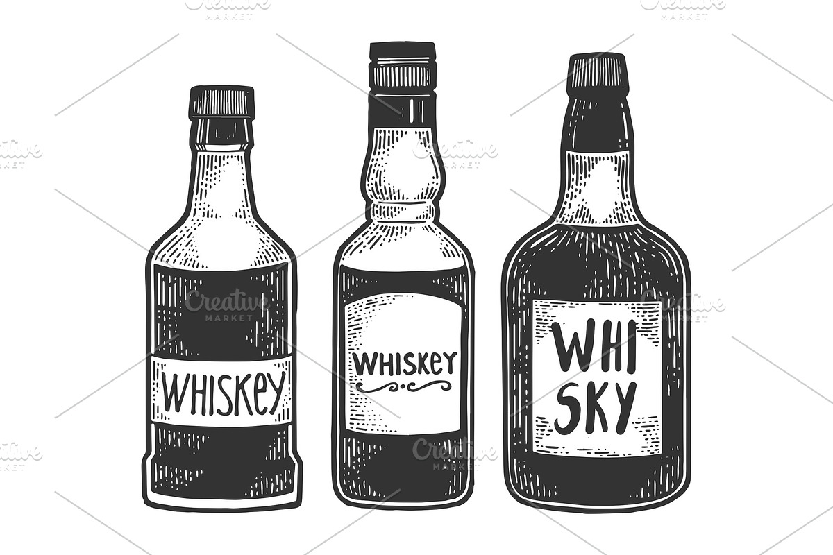 Whiskey bottles sketch engraving in Objects - product preview 8