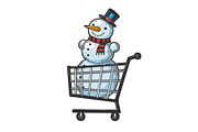 Snowman in shopping cart sketch
