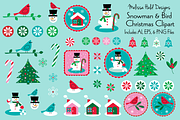Snowman & Bird Christmas Clipart