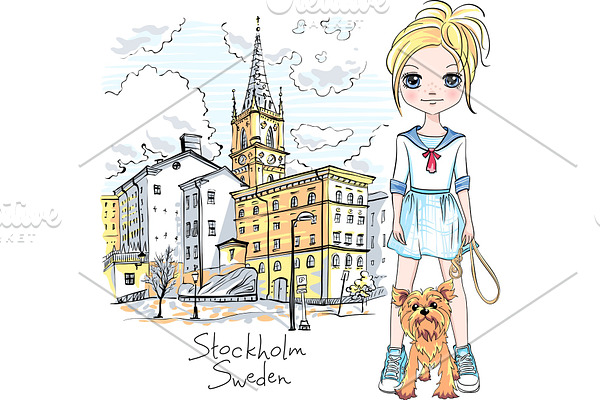 Girl with dog in Stockholm