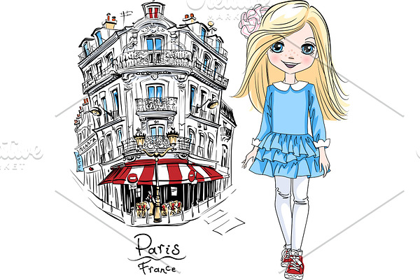 Vector baby girl in Paris