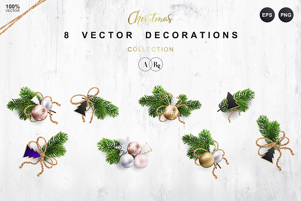 8 Christmas Decorations in Vector