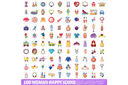 100 woman happy icons set