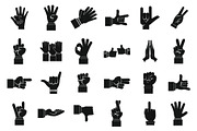 Hand sign icon set, simple style
