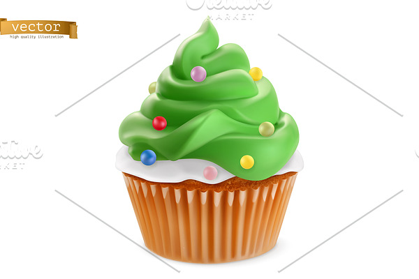 Cupcake. Edible Christmas tree icon