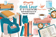 Book lover: set of 17 illustrations