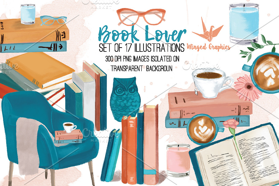Book lover: set of 17 illustrations in Illustrations - product preview 8