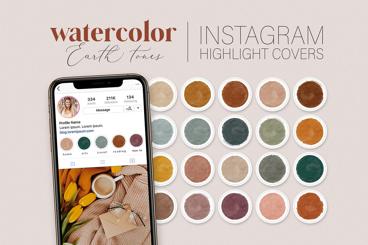 Earthy Watercolor Instagram Covers in Instagram Templates - product preview 8