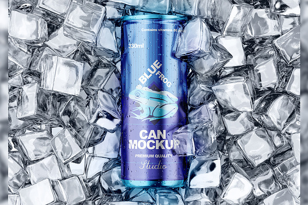 Can With Ice Cubes Mockup