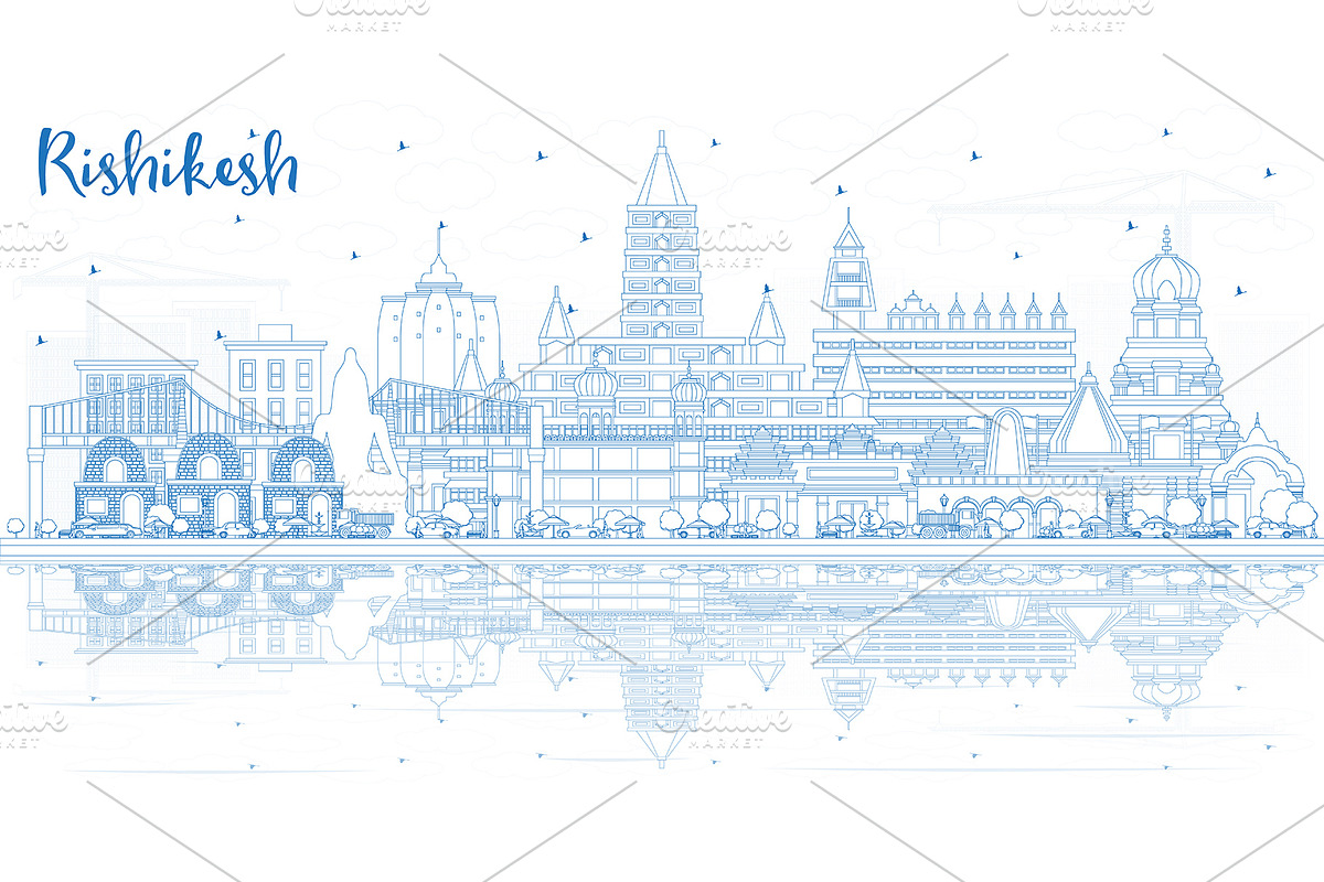 Outline Rishikesh India City Skyline in Illustrations - product preview 8