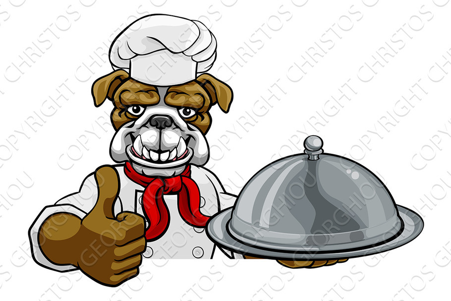 Bulldog Chef Mascot Sign Cartoon in Illustrations - product preview 8