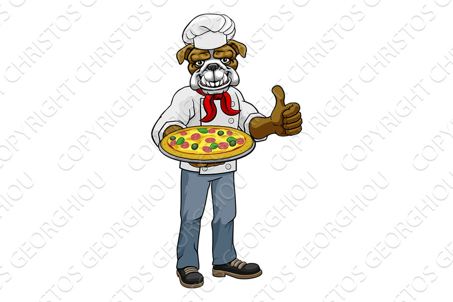 Bulldog Pizza Chef Cartoon in Illustrations - product preview 8