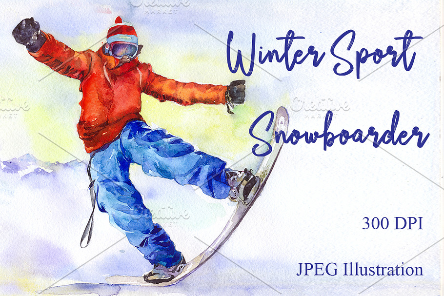 Watercolor Snowboarder winter sport