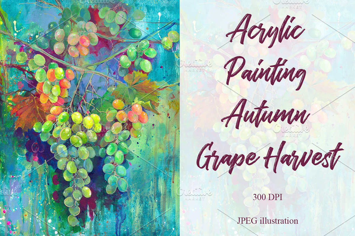 Acrylic Painting Autumn Grape in Illustrations - product preview 8