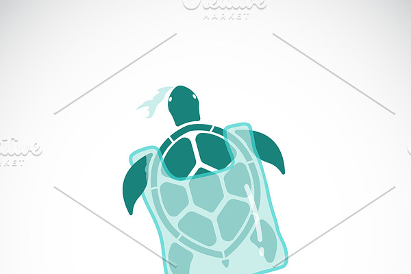 Turtle trapped in a plastic bag.