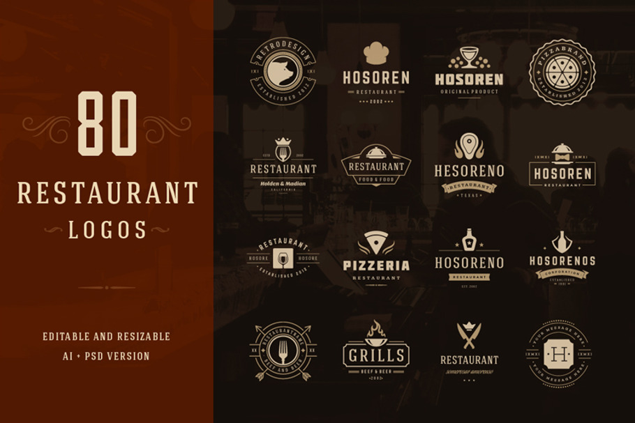 80 Restaurant Logotypes and Badges
