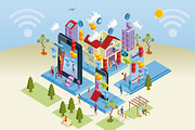 Wireless City in Isometric View