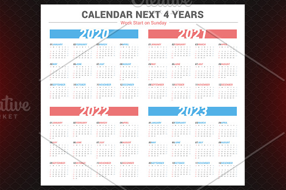 Calendar for next 4 years 2020-2023 in Stationery Templates - product preview 1