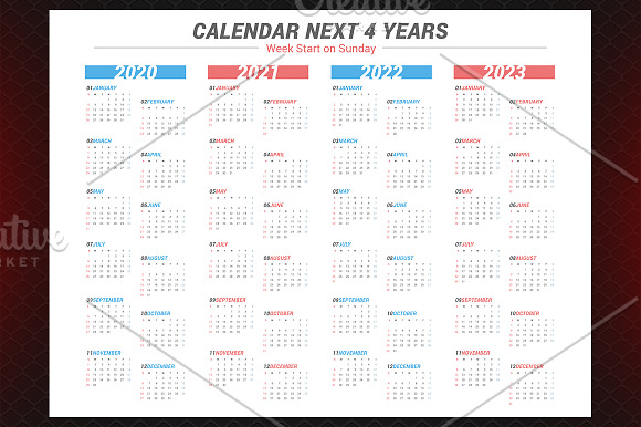 Calendar for next 4 years 2020-2023 in Stationery Templates - product preview 2