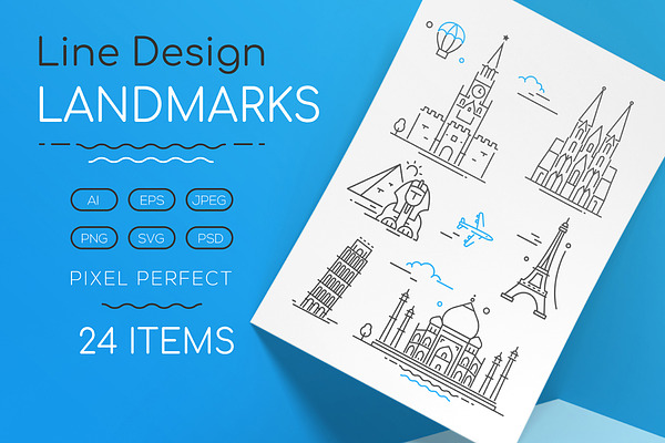 Line Design Landmarks Icons Set