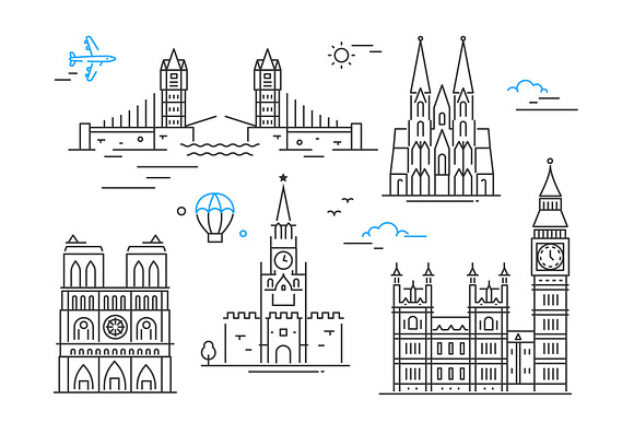 Line Design Landmarks Icons Set in Icons - product preview 6