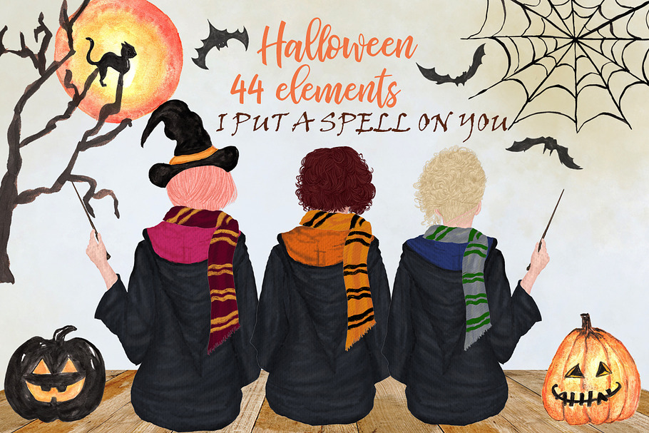 Halloween Girls Clipart in Illustrations - product preview 8