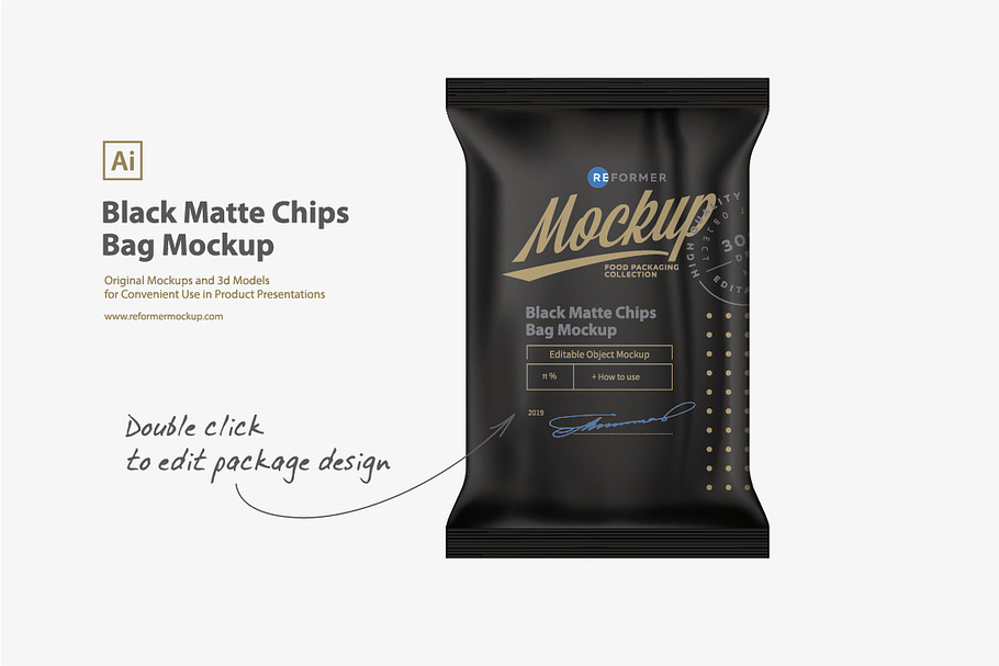 Black Matte Chips Bag Mockup in Product Mockups - product preview 8