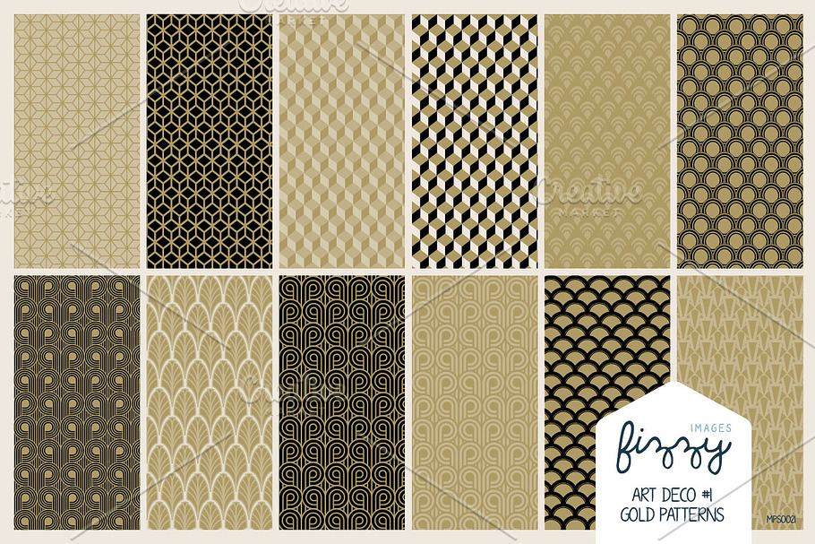 12 x EPS JPG Art Deco Gold Patterns in Patterns - product preview 8