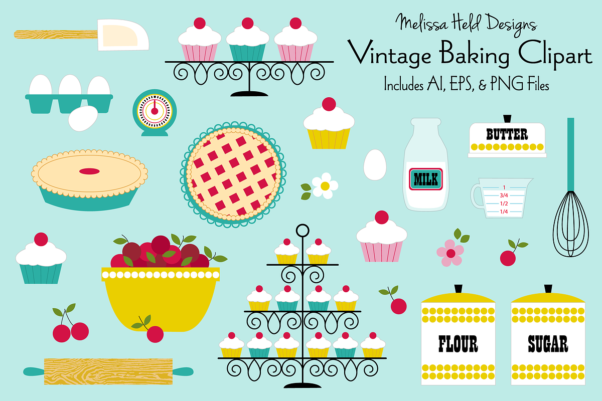 Vintage Baking Clipart in Illustrations - product preview 8