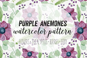 Purple Anemones Watercolor Pattern
