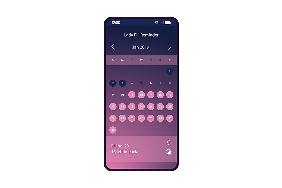 Lady pill reminder app interface