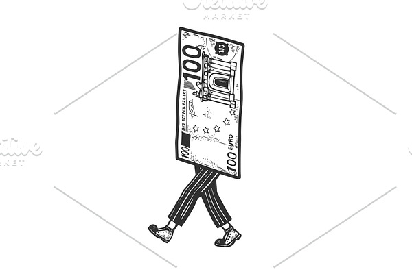 One hundred euro walk sketch vector