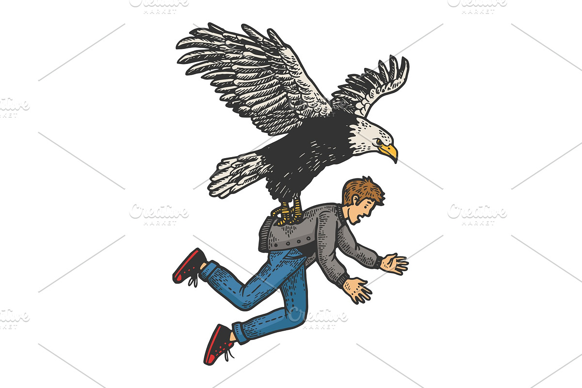 Eagle bird kidnaps human sketch in Illustrations - product preview 8